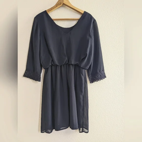 3/4 sleeve chiffon dress - Picture 6 of 6